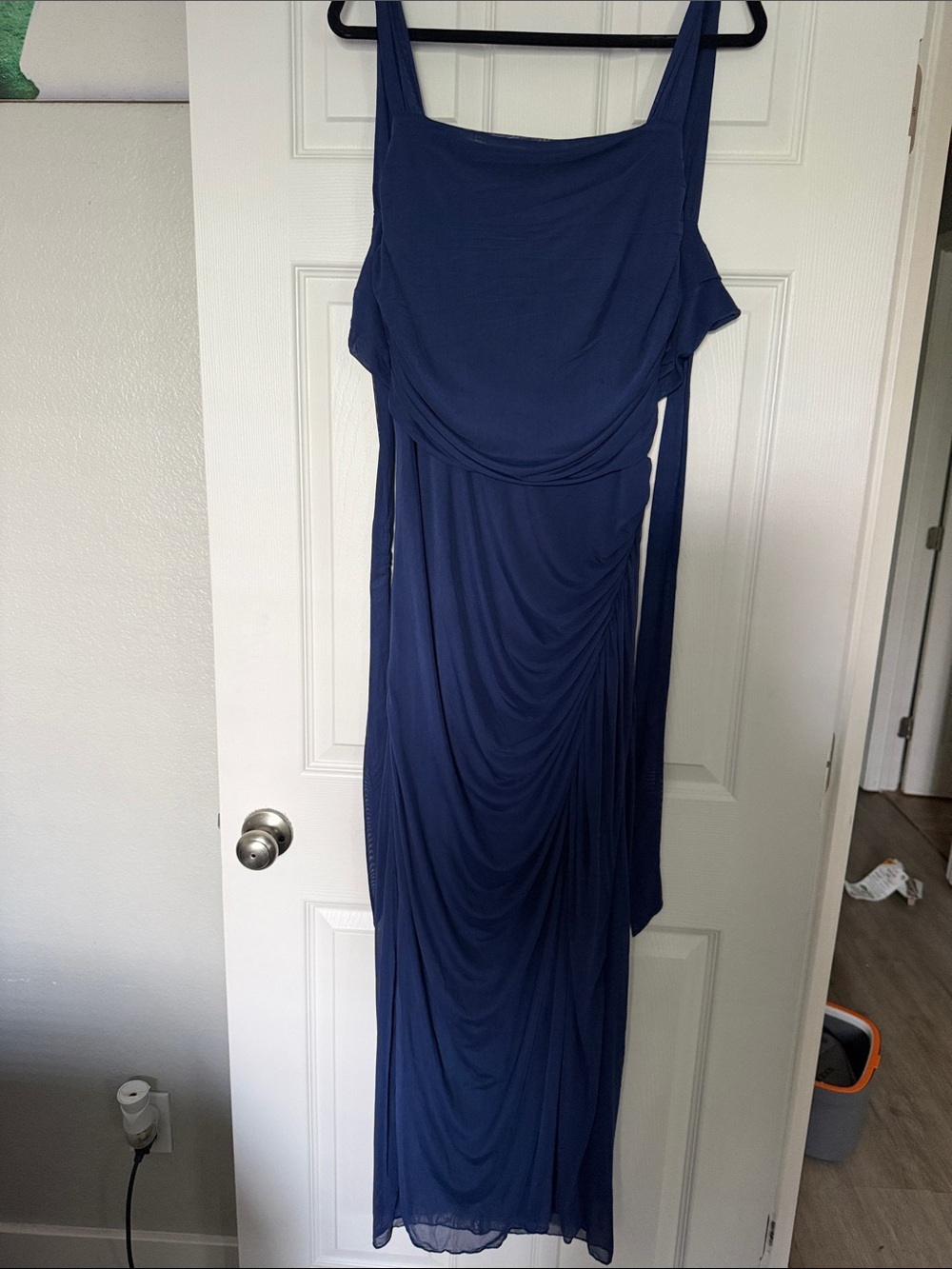 Square-Neck Navy Maxi Dress with Back Tie